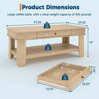 Table basse de style rustique avec rangement. Table rectangulaire en bois pour salon. Meuble pour bureau à domicile et appartement.