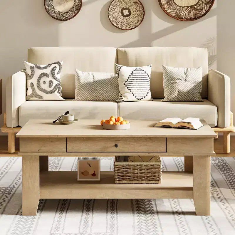 Rustic Style Coffee Table with Storage. Wood Rectangular Table for Living Room. Furniture for Home Office and Apartment