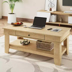 Table basse de style rustique avec rangement. Table rectangulaire en bois pour salon. Meuble pour bureau à domicile et appartement.
