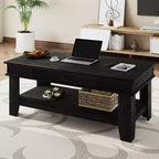 Table basse de style rustique avec rangement. Table rectangulaire en bois pour salon. Meuble pour bureau à domicile et appartement.