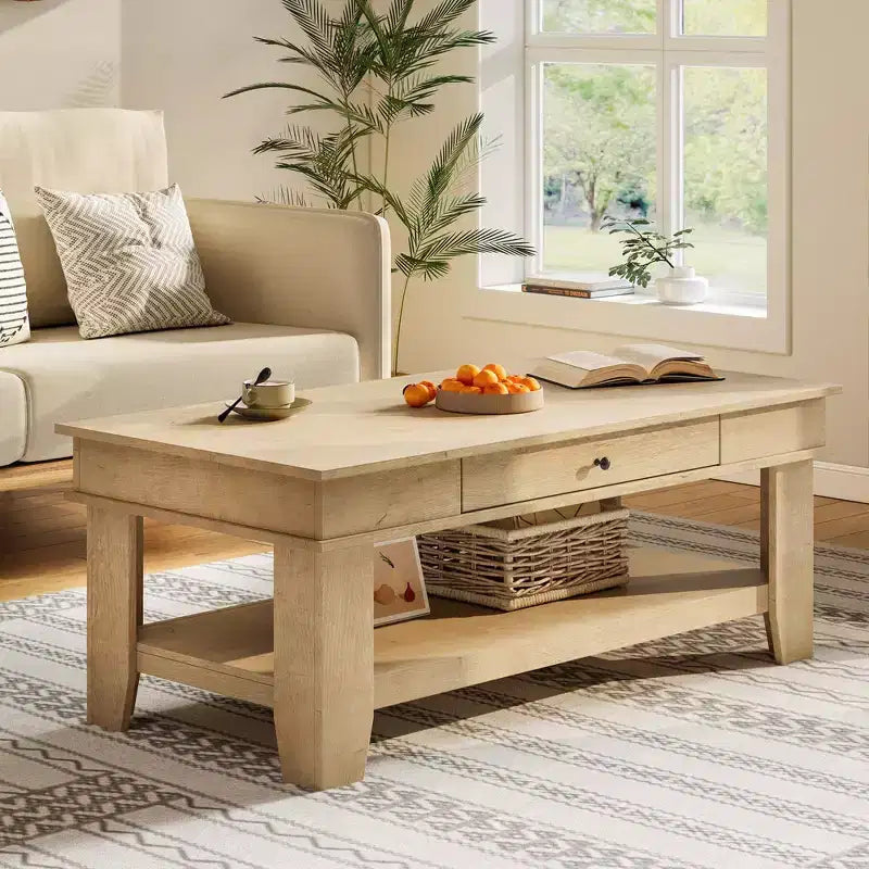 Rustic Style Coffee Table with Storage. Wood Rectangular Table for Living Room. Furniture for Home Office and Apartment