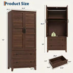 Armoire de 183 cm en bois avec 2 tiroirs, robuste, penderie de chambre à coucher avec portes, tringle et étagère réglable