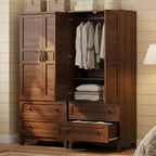 Armoire de 183 cm en bois avec 2 tiroirs, robuste, penderie de chambre à coucher avec portes, tringle et étagère réglable
