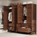 Armoire de 183 cm en bois avec 2 tiroirs, robuste, penderie de chambre à coucher avec portes, tringle et étagère réglable