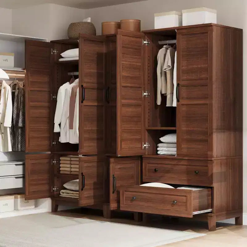 72 Tall Wooden Armoire Wardrobe Closet with 2 Drawers, Heavy Duty Bedroom Clothing Storage Cabinet with Doors, Hanging Rod & Adjustable Shelf
