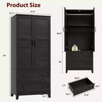 Armoire de 183 cm en bois avec 2 tiroirs, robuste, penderie de chambre à coucher avec portes, tringle et étagère réglable