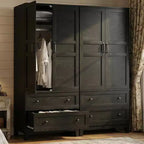 Armoire de 183 cm en bois avec 2 tiroirs, robuste, penderie de chambre à coucher avec portes, tringle et étagère réglable