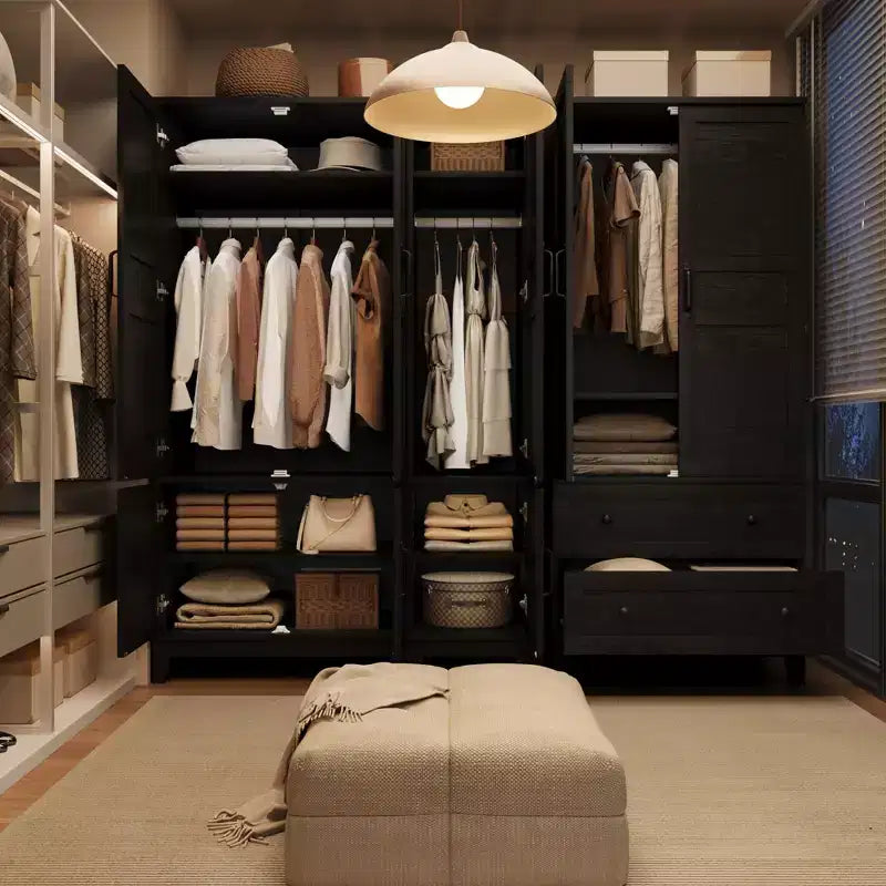 72 Tall Wooden Armoire Wardrobe Closet with 2 Drawers, Heavy Duty Bedroom Clothing Storage Cabinet with Doors, Hanging Rod & Adjustable Shelf