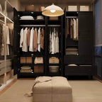 Armoire de 183 cm en bois avec 2 tiroirs, robuste, penderie de chambre à coucher avec portes, tringle et étagère réglable