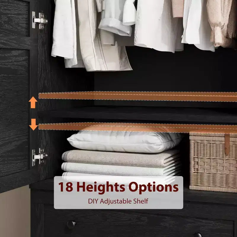 72 Tall Wooden Armoire Wardrobe Closet with 2 Drawers, Heavy Duty Bedroom Clothing Storage Cabinet with Doors, Hanging Rod & Adjustable Shelf