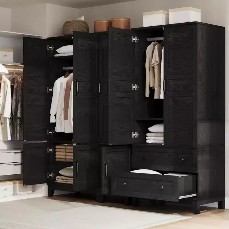 72 Tall Wooden Armoire Wardrobe Closet with 2 Drawers, Heavy Duty Bedroom Clothing Storage Cabinet with Doors, Hanging Rod & Adjustable Shelf