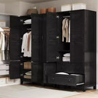 Armoire de 183 cm en bois avec 2 tiroirs, robuste, penderie de chambre à coucher avec portes, tringle et étagère réglable