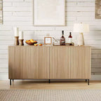 63 " Buffet de ferme moderne, Armoire de rangement d'appoint moderne, 4 portes cannelées et pieds en métal, pour cuisine, salle à manger, salon
