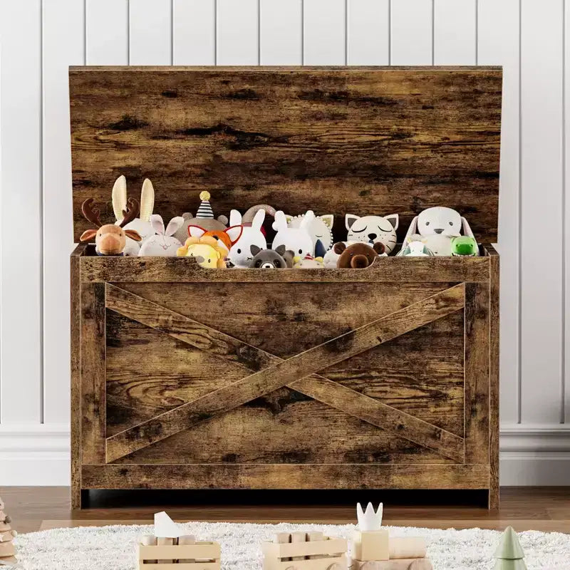 Spacious Wooden Storage Chest, Multifunctional Entryway Chest, Safety Hinges and Side Handles, Easy Assembly, for Bedroom, Living Room