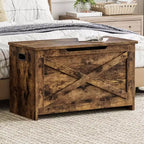 Grand coffre de rangement en bois, coffre d'entrée multifonctionnel, charnières de sécurité et poignées latérales, montage facile, pour chambre à coucher, salon