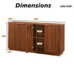 Buffet / Enfilade à rayures verticales 63 po avec rangement, design ondulé, meuble TV multifonctionnel pour salon, chambre, noyer