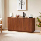Buffet / Enfilade à rayures verticales 63 po avec rangement, design ondulé, meuble TV multifonctionnel pour salon, chambre, noyer
