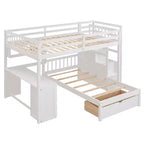 Lit superposé moderne double au-dessus de simple avec bureau, 8 tiroirs et bibliothèques
