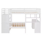 Lit superposé moderne double au-dessus de simple avec bureau, 8 tiroirs et bibliothèques