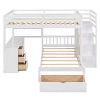 Lit superposé moderne double au-dessus de simple avec bureau, 8 tiroirs et bibliothèques