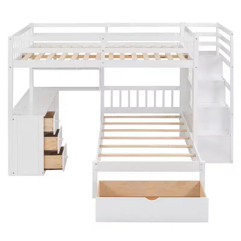 Luxystar Modern Full Over Twin Bunk Bed with Desk, 8 Drawers and Bookcases