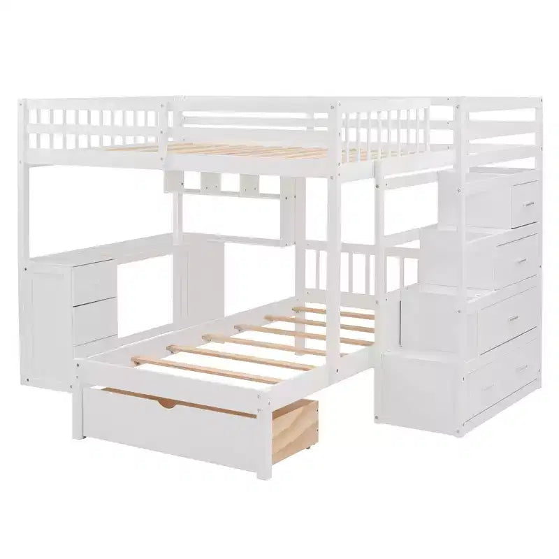Luxystar Modern Full Over Twin Bunk Bed with Desk, 8 Drawers and Bookcases