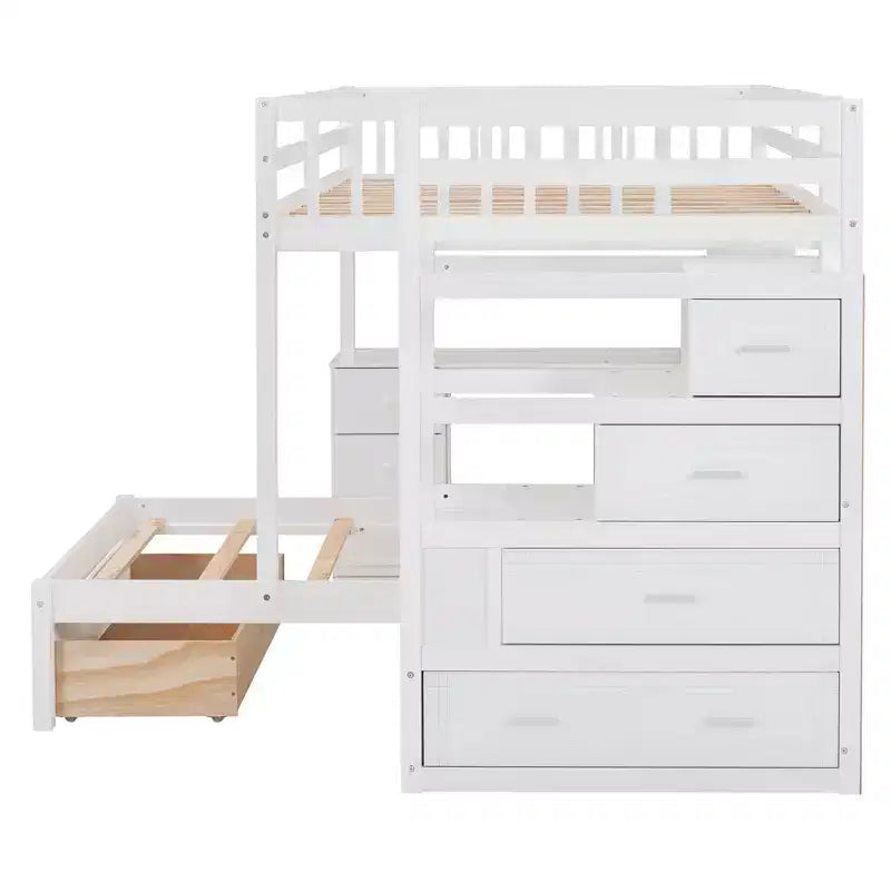 Luxystar Modern Full Over Twin Bunk Bed with Desk, 8 Drawers and Bookcases
