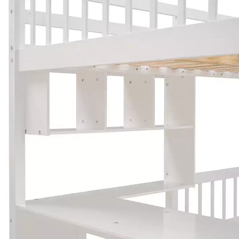 Luxystar Modern Full Over Twin Bunk Bed with Desk, 8 Drawers and Bookcases