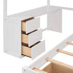 Lit superposé moderne double au-dessus de simple avec bureau, 8 tiroirs et bibliothèques
