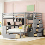 Luxystar Modern Full Over Twin Bunk Bed with Desk, 8 Drawers and Bookcases