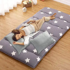 Roll-Up Japanese Futon Floor Mattress, Foldable Tatami Mat & Portable Floor Bed for Adults, Star Print
