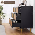 Commode en rotin avec 6 tiroirs, commode haute en bois avec plateau large pour chambre, salon, couloir, noir