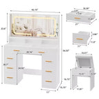 Coiffeuse avec miroir, Commode de maquillage pour chambre à coucher, 8 tiroirs, Ensemble de coiffeuse moderne pour chambre à coucher