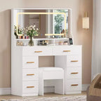 Coiffeuse avec miroir, Commode de maquillage pour chambre à coucher, 8 tiroirs, Ensemble de coiffeuse moderne pour chambre à coucher