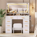 Coiffeuse avec miroir, Commode de maquillage pour chambre à coucher, 8 tiroirs, Ensemble de coiffeuse moderne pour chambre à coucher