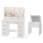 Coiffeuse avec miroir, Commode de maquillage pour chambre à coucher, 8 tiroirs, Ensemble de coiffeuse moderne pour chambre à coucher