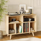 Meuble tourne-disque de 39,5 po avec station de recharge, peut contenir plus de 350 vinyles, meuble de platine vinyle moderne en bois avec étagères ouvertes, pour salon/bureau