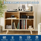 Meuble tourne-disque de 39,5 po avec station de recharge, peut contenir plus de 350 vinyles, meuble de platine vinyle moderne en bois avec étagères ouvertes, pour salon/bureau