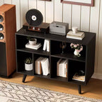 39.5 Record Player Stand with Charging Station, Holds 350+ Vinyls, Modern Wood Turntable Cabinet with Open Shelves, for Living Room/Office