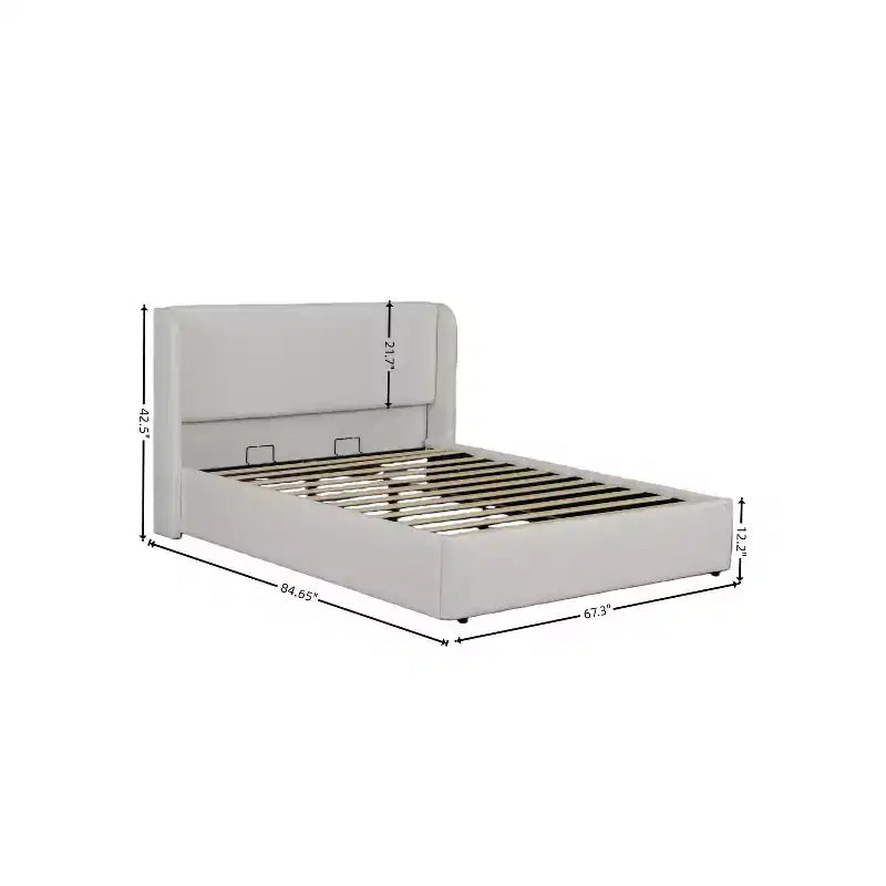 Tracy Boucle Upholstered Wingback Bed Frame with Headboard, Metal Legs and Slats