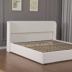 Cadre de lit capitonné en tissu bouclé avec tête de lit, pieds et lattes en métal