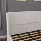 Cadre de lit capitonné en tissu bouclé avec tête de lit, pieds et lattes en métal