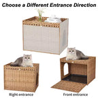 Grande armoire en rotin dissimulée pour litière de chat, meuble d'intérieur pour chat avec tapis et clôture, solution élégante pour litière de chat pour salon