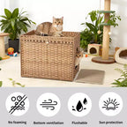 Grande armoire en rotin dissimulée pour litière de chat, meuble d'intérieur pour chat avec tapis et clôture, solution élégante pour litière de chat pour salon