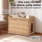 Grande armoire en rotin dissimulée pour litière de chat, meuble d'intérieur pour chat avec tapis et clôture, solution élégante pour litière de chat pour salon