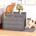 Grande armoire en rotin dissimulée pour litière de chat, meuble d'intérieur pour chat avec tapis et clôture, solution élégante pour litière de chat pour salon