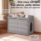 Grande armoire en rotin dissimulée pour litière de chat, meuble d'intérieur pour chat avec tapis et clôture, solution élégante pour litière de chat pour salon