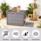 Grande armoire en rotin dissimulée pour litière de chat, meuble d'intérieur pour chat avec tapis et clôture, solution élégante pour litière de chat pour salon