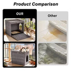 Grande armoire en rotin dissimulée pour litière de chat, meuble d'intérieur pour chat avec tapis et clôture, solution élégante pour litière de chat pour salon