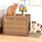 Grande armoire en rotin dissimulée pour litière de chat, meuble d'intérieur pour chat avec tapis et clôture, solution élégante pour litière de chat pour salon